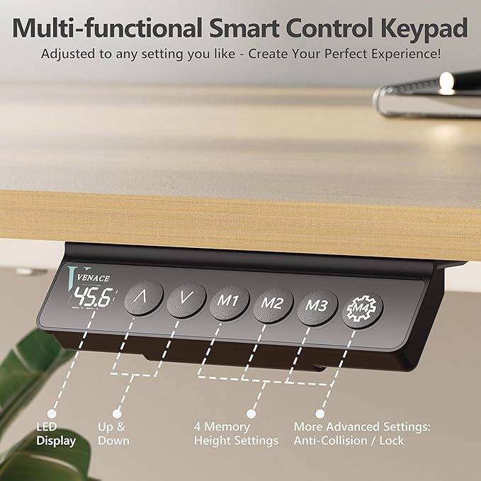 48 x 24 inch Electric Standing Desk Adjustable Height with 4 Wheels, 4 Memory Height Settings, 2 Headphone Hook, Home Office Desk, Splice Board Oak