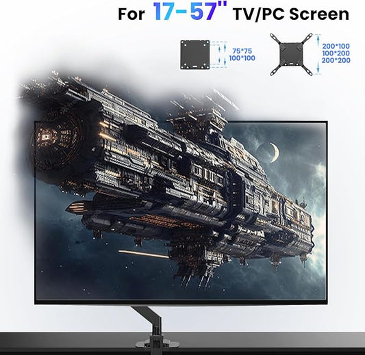 PUTORSEN 17-57 Inch Ultrawide Monitor Arm and TV Desk Mount,up to 59.4 lbs, Premium Aluminum Single Monitor Arm Desk Mount with Gas Spring, Steel Reinforcement Plate, VESA 75x75 to 200x200