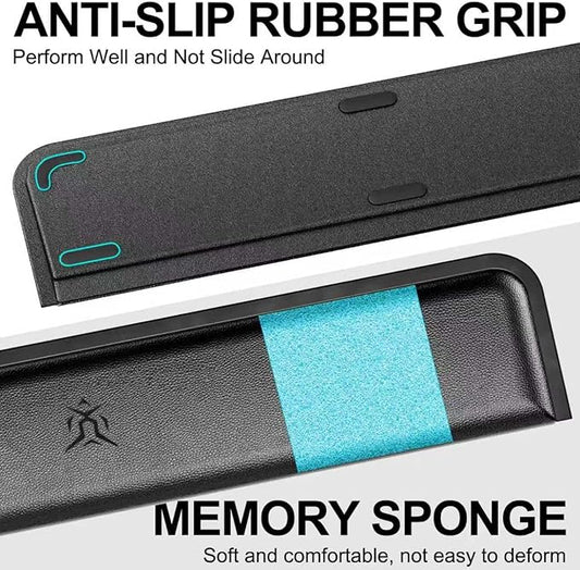 Computer Keyboard Wrist Rest Pad, Ergonomic Soft Memory Foam Wrist Support w/Anti-Slip Rubber Base, Black (Protein Leather, 15.35 in*3.54 in*1.1 in)