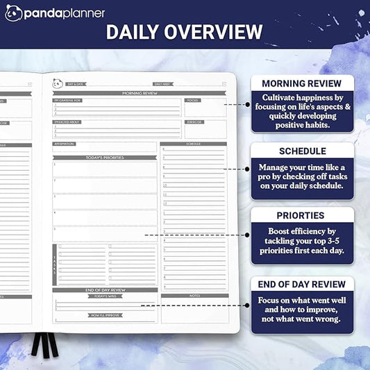 Panda Planner Pro Undated Daily Planner 2025-2026 with Hourly Schedule 8.5"x11" - To Do List Notepad, Daily Journal, Goal Planner, Habit Tracker, Gratitude Journal - Home/Office Supplies - Purple