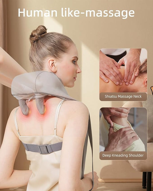 Cordless Neck Shoulder Massager with Heat,Deep Tissue Kneading Relieves Tension Improves Circulation,Gifts for Women,Men,Mom,Dad(Grey)