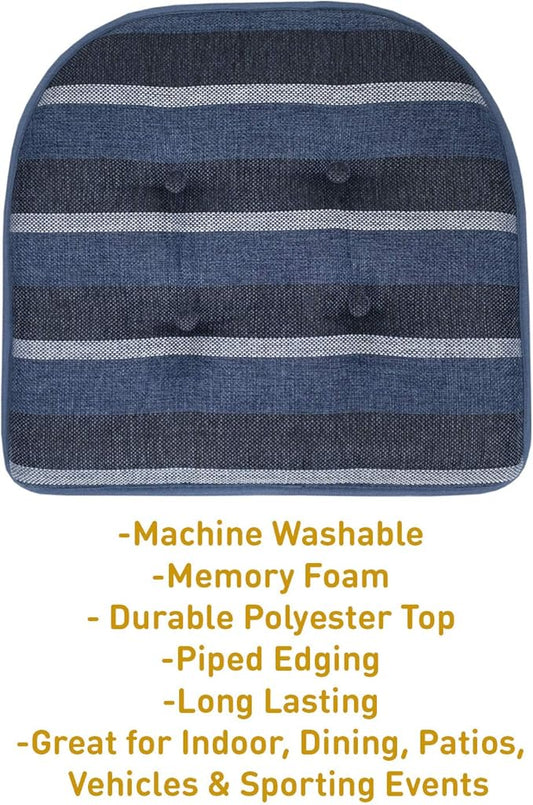 Sweet Home Collection Chair Cushion Memory Foam Pads Tufted Slip Non Skid Rubber Back U-Shaped 17" x 16" Seat Cover, 6 Count, Bradford Steel Blue (Pack of 2, 12 Count Total)