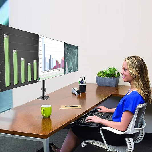 Pholiten Triple Monitor Desk Mount,Triple Gas Spring Monitor Arm for 17-32 inch LCD Computer Screens,Holds up to 22lb,Swivel, Tilt, Rotation, Clamp & Grommet Kit