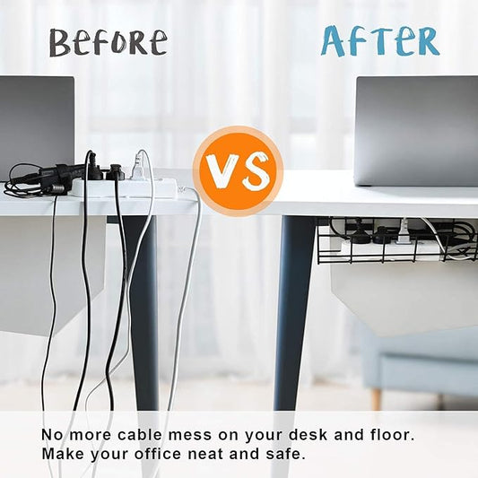 Under Desk Cable Management- 4 Pack Cord Organizer. Metal Wire Cable Management Tray for Office, Studio and Home. Super Sturdy Under Table Cable Managements - Black Cable Organizer