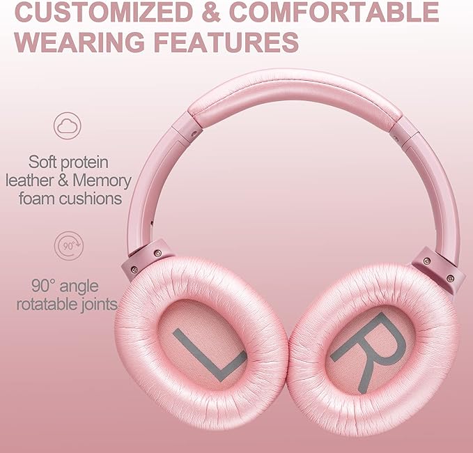 ZIHNIC Active Noise Cancelling Headphones, 40H Playtime Wireless Bluetooth Headset with Deep Bass Hi-Fi Stereo Sound,Comfortable Earpads for Travel/Home/Office (Rose Gold)