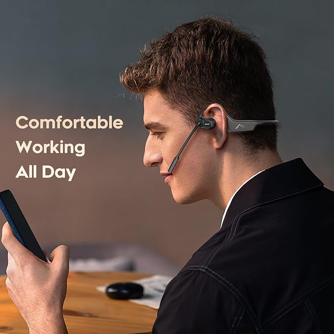 MAIRDI Open Ear Headphones with Mic, Bluetooth 5.3 Headset with AI Noise Canceling Microphone, Comfort Air Conduction Headphones Wireless Headset Earphone for Office Work Call Meeting Driving Sports