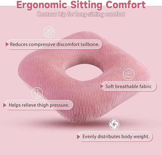 Anti-Slip Wheelchair Cushions, Bed Sore Cushions for Butt, Ergonomic Innovations Orthopedic Donut Pillow, Medical Seat Cushion for Sciatica, Back, Coccyx, Pressure Sore (Pink)