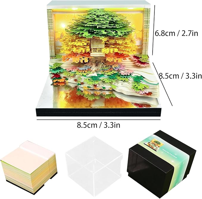 3D Timepiece Calendar 2026 Paper Art Memo Pad with LED Light – Tear-Away Desk Calendar for Record, Planner & Habit Tracker, Bookmark, Gift & Decorative Office Decor