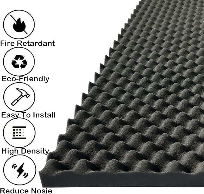 4 PCS Acoustic Panels,48''X24''X2'' Egg Crate Foam Soundproof Foam Wall Panels,High Density Fireproof Noise Cancelling Foam Studio Foam Panel,Noise (Black)