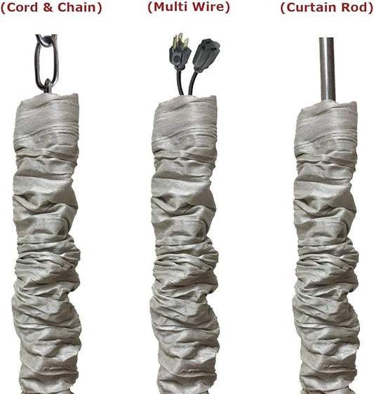 Royal Designs, Inc. Cord & Chain Cover 4 ft Silk Type Fabric, Chandelier Pendant Lighting Chain & Cable Management, Touch Fastener, Gray - 2 Pack