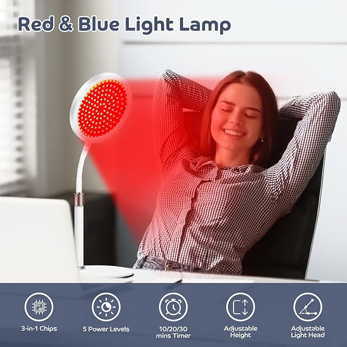 Red Light Therapy for Face and Body, Red and Blue Light Therapy Lamp with Base, 415nm Blue Light, 660nm and 850nm Near-Infrared LED Light Therapy Device for Home Use