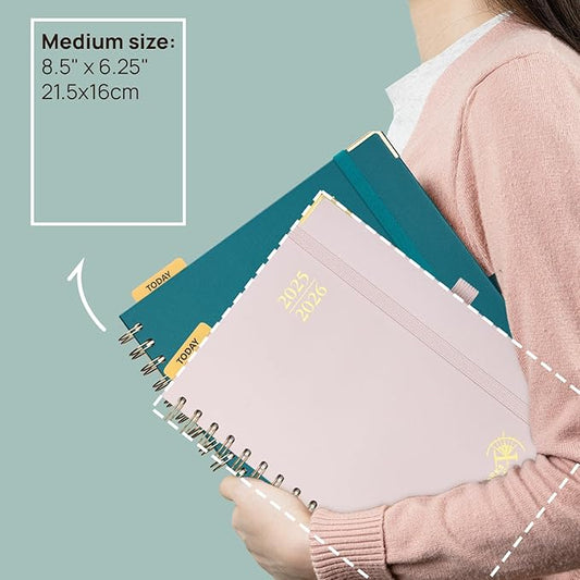 POPRUN Monthly Planner 2025-2026 Spiral Hardcover (6.25'' x 8.5''), 18 Months Calendar (Jul.2025 - Dec.2026)- 2 Pages per Month with Dotted Note Pages, Sunday Start, Laminated Tab - Midnight Green