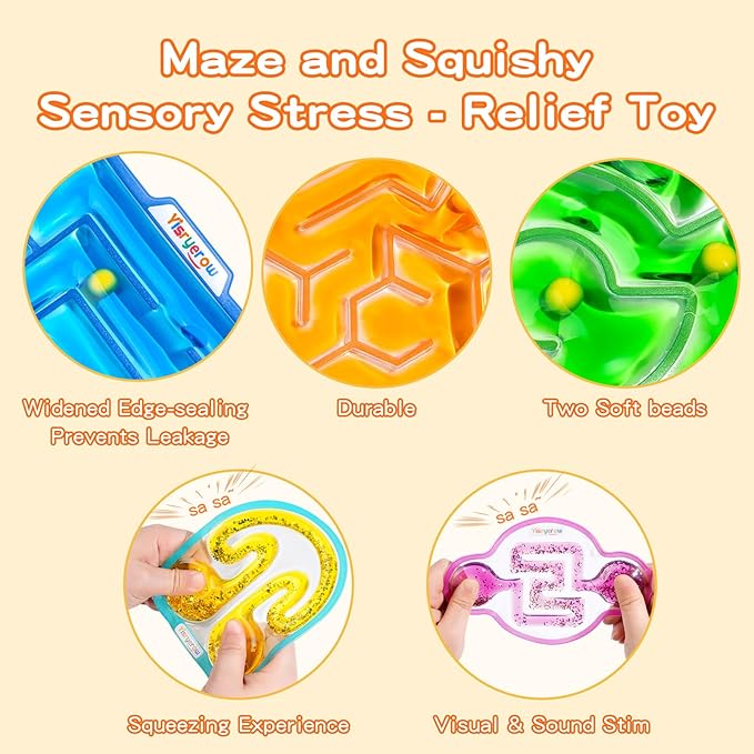 Squishy Fidget Toys - 5-Pack Sensory Maze Fidget for Anxiety & Stress Relief, Autism Kids | Calming Corner Items for Kids, Quiet Fidgets for Classroom & Car Travel | Gifts & Prizes for Children