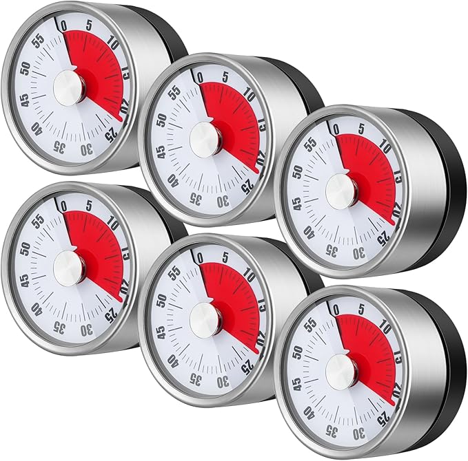 6 Pcs 60 Minute Magnetic Visual Timer 2.36 Inches Small Kitchen Countdown Timer Stainless Steel Mechanical Timing Tool for Classroom Teaching Whiteboard Meeting Working Cooking(White)
