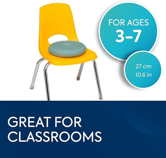 BouncyBand Wiggle Seat, Silver, 1-Pack – Small 10.75” D x 2.5” H Wobble Cushion for Kids Aged 3-7 – Sensory Tool Promotes Active Learning & Improves Productivity – Includes Pump for Easy-Inflation