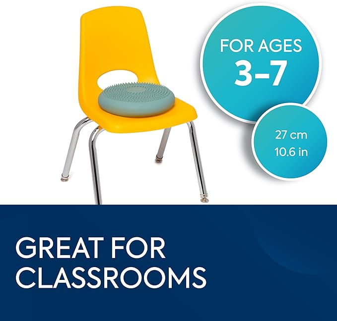 BouncyBand Wiggle Seat, Silver, 1-Pack – Small 10.75” D x 2.5” H Wobble Cushion for Kids Aged 3-7 – Sensory Tool Promotes Active Learning & Improves Productivity – Includes Pump for Easy-Inflation