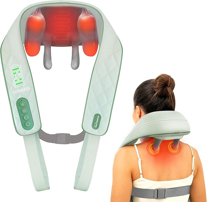 Snailax Cordless Neck Shoulder Massager with Heat, 4D Deep Tissue Kneading, Shiatsu Back Massager Pillow for Neck, Shoulder, Christmas Gifts for Men, Women