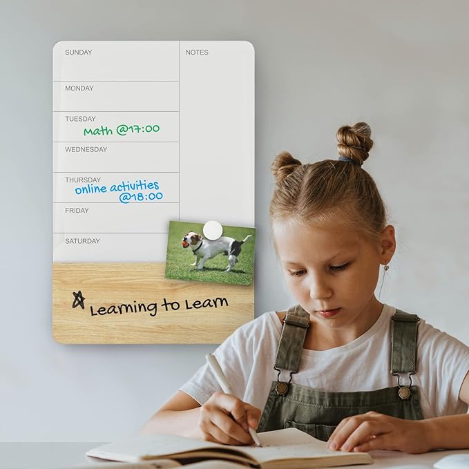 Audio-Visual Direct Wall Mounted Weekly Planner Glass & Wood Dry-Erase Board