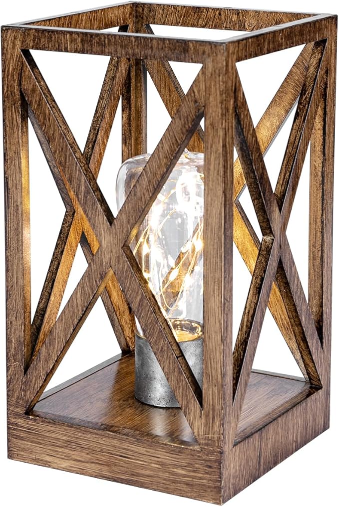 WINGBO Retro Battery Powered Table Lamps, Battery Operated Cordless Lamp, Portable Nightlight Decorative Light for Living Room Dining Room Bedroom Entryway Patio Backyard, Faded Brown Finish