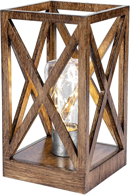 WINGBO Retro Battery Powered Table Lamps, Battery Operated Cordless Lamp, Portable Nightlight Decorative Light for Living Room Dining Room Bedroom Entryway Patio Backyard, Faded Brown Finish