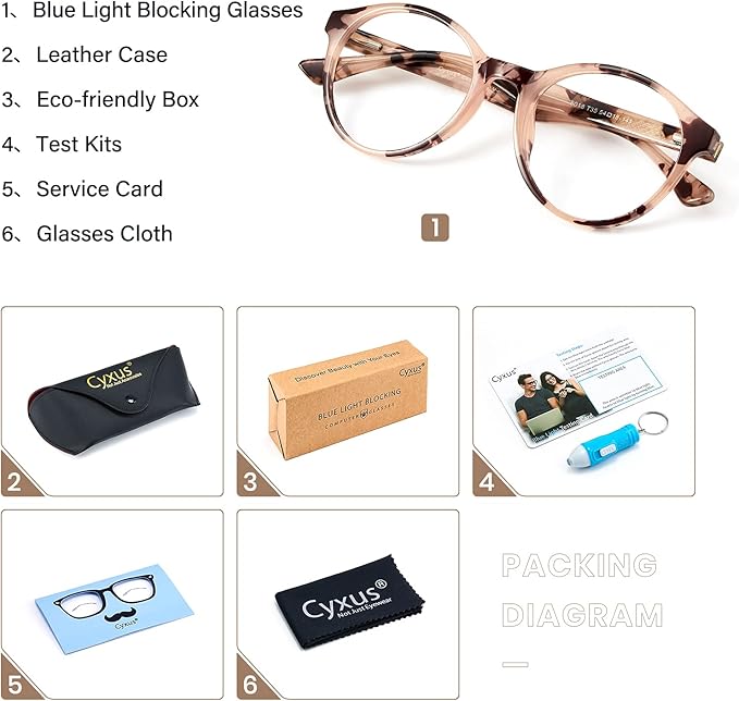 Cyxus TR90 Oversized Blue Light Blocking Glasses Women - Spring Hinge Round Frame Computer Use Anti Eye Strain 8018
