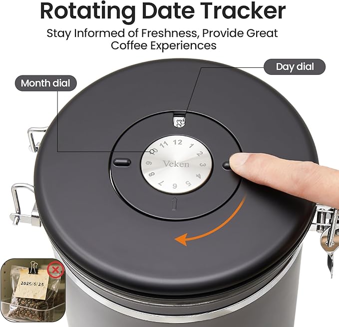 Veken Coffee Canister, 39OZ Large, Airtight Stainless Steel Food Storage Container for 2.2lbs Coffee Beans, Ground, Sugar, Tea, Flour, Cereal, Kitchen Bar Accessories with Date Tracker & Scoop, Gray