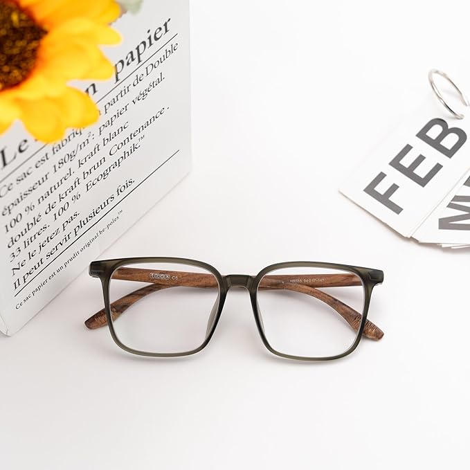 GUDVUE Mens Blue Light Glasses Rectangle Computer Glasses Gaming Glasses, Green/Brown