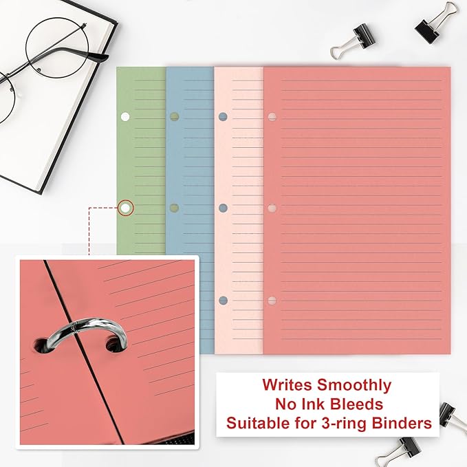 200 Sheets Mini Loose Leaf Paper 5.5 x 8.5 Mini Binder Paper 3 Ring Colored Lined Paper College Ruled 3 Hole Punched Lined Papers Small Notebook Refill Pages Planner Inserts for School Office