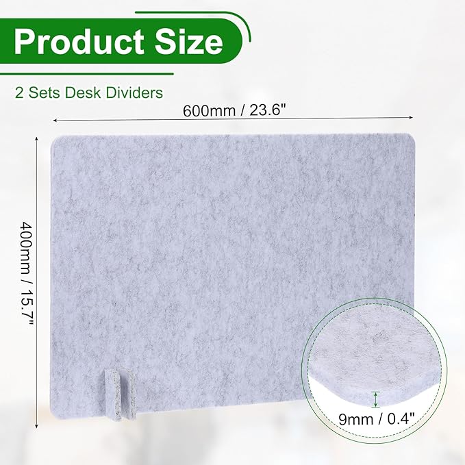 PATIKIL Desk Divider, 2 Set 24 x 16 Inch Acoustic Freestanding Desk Divider Desk Privacy Panel with 8 Pcs Support Feet for Library Office Workstation, Light Grey