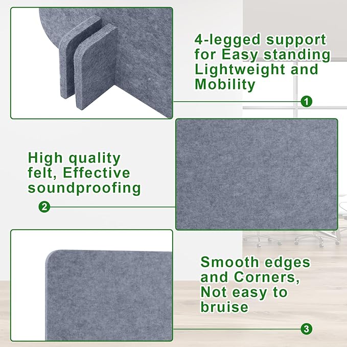 Buryeah 3 Pcs Desk Divider 23.6 x 47.2, 23.6 x 23.6 Stand up Freestanding Cubicle Privacy Partition Reducing Noise Visual Distraction Divider for Office Home School(Gray)