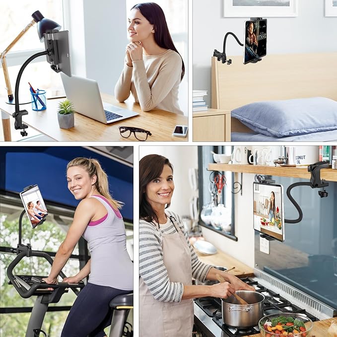 Tablet Stand Holder for Desk/Bed/Kitchen/Treadmill, 21 Inch Flexible Gooseneck Tablet Holder iPad Clamp Mount Fits for iPad mini/Air/Pro, Kindle Fire, Galaxy Tabs and All 4.7-12.9" Tablets Phones