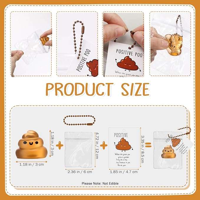Wettarn 24 Sets Poop Gifts Inspirational Stress Balls with Support Card Positive Stress Relief Prank Poop Ball Appreciation Gifts for Teacher Employee Coworkers