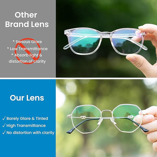 GUDVUE Blue Light Glasses, Computer/Gaming/TV/Phones Glasses for Women/men, Anti Glare/UV400/Eye Strain, Polygon Silver