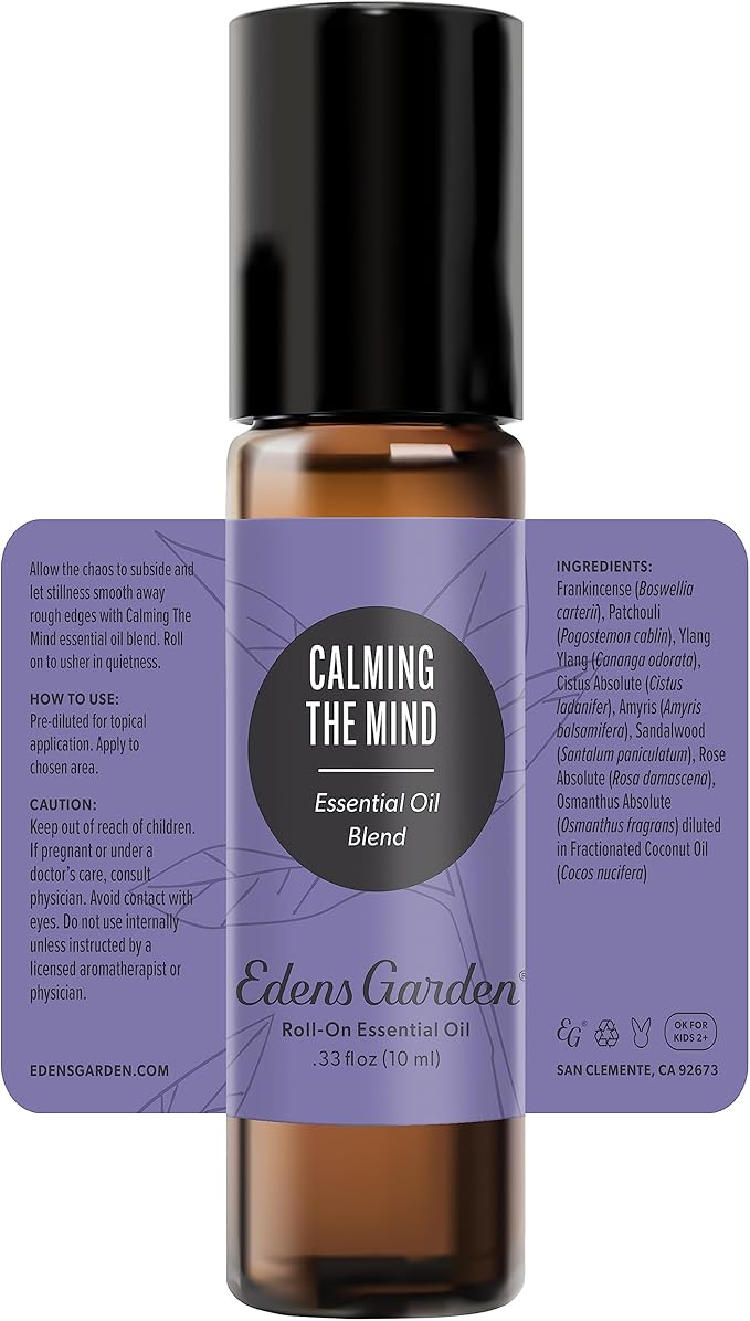Edens Garden Calming The Mind Essential Oil Roll-On Blend- 100% Pure Premium Grade, Natural, Therapeutic, Aromatherapy, Kid & Skin Safe, The Best for Comfort, Tension Pre-Diluted 10 ml (.33 fl oz)