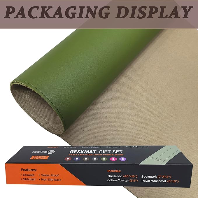 PU Leather Desk Mat| Premium Mouse Pad with Bonus Coaster | Stylish, Durable, Waterproof Mouse Pad for Office & Home (Green, XXL - PU Gift Set)