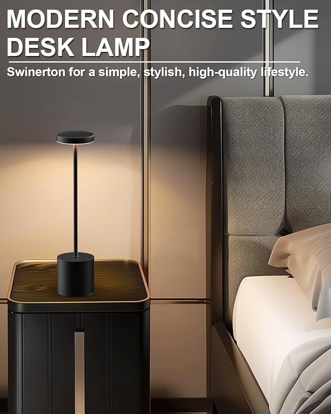 Cordless Table Lamp Set of 2, Rechargeable 5000mAh Battery Powered Outdoor Table Lamps, Portable LED Desk Lamp, 3 Color Dimmable Light for Restaurant, Patio, Bedroom, Bedside Night Lamp(Black)