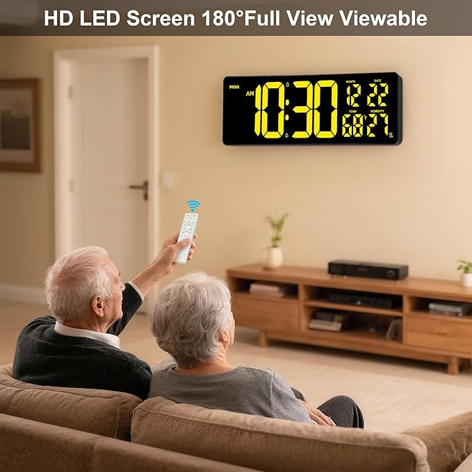 Large Digital Wall Mount Clock 17.3", 15 Color Modes Jumbo Numbers, 8 Color Modes Atmosphere Lights, Led Large Display Auto-Dimming/DST, for Classroom Living Room Garage Gym, Gift for Senior Mom Dad