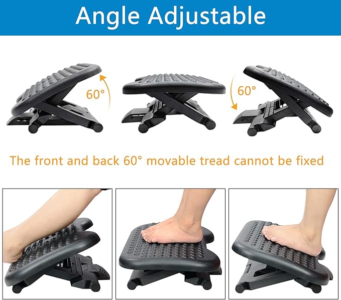Under Desk Footrest Adjustable Height Comfy Foot Rest with 30 Degree Angle Adjustment for Comfort Home, Office Pressure Relief 18×14 inch