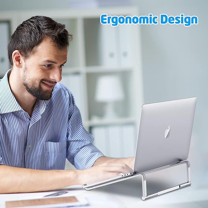 WixGear Laptop Stand for Desk - Foldable, Lightweight Aluminum Laptop Riser Holder, Portable Stand for 10-15.6” Laptops, Prevents Overheating with Non-Slip Rubbers, Travel-Friendly, Ergonomic Design