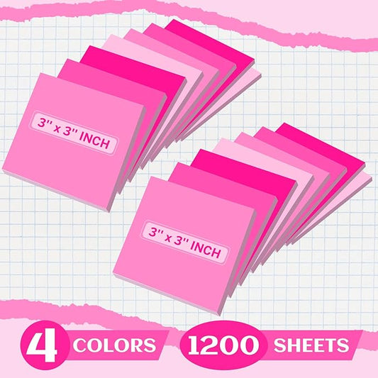 24 Pads Sticky Notes 3x3 Inch Self Stick Bright Color Sticky Note Sticking Posted Notes for School Office Classroom Meeting Home Teacher Supplies, 50 Sheets/pad(Gradient Pink)
