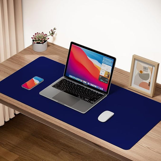 Boutilon Leather Desk Pad Protector,Non-Slip Mouse Pad,Laptop Desk Pad,Office Mouse Mat,Waterproof Leather Desk Blotter,Desk Writing Pad for Office and Home (L-Navy,35"x 17")