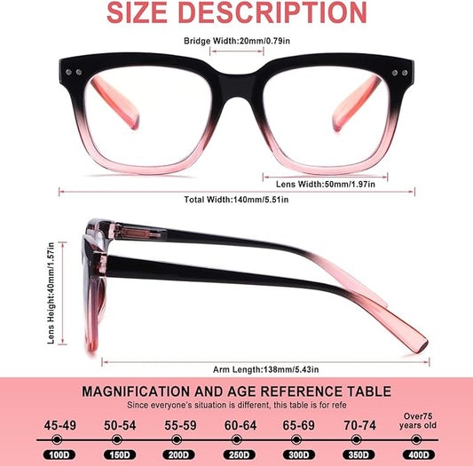 Progressive Multifocus Reading Glasses for Women Men Blue Light Blocking Spring Hinge Square Computer Readers