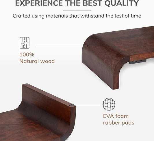 Anji Mountain Wood Monitor Stand Riser Desk Desktop Organizer Table for Home, Office Workspace, Laptop Riser, Ergonomic Design Stand for Gaming Setup, with Power Source, Walnut