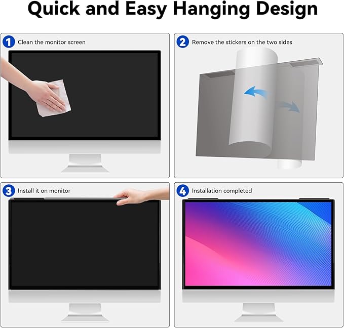 MOSISO 23-24 inch Computer Privacy Screen Protector for 16:9 Monitor, Eye Protection Frame Hanging Type Removable Anti-Scratch Acrylic Privacy Filter for Diagonal 23,23.6,23.8,24 inch PC Monitor