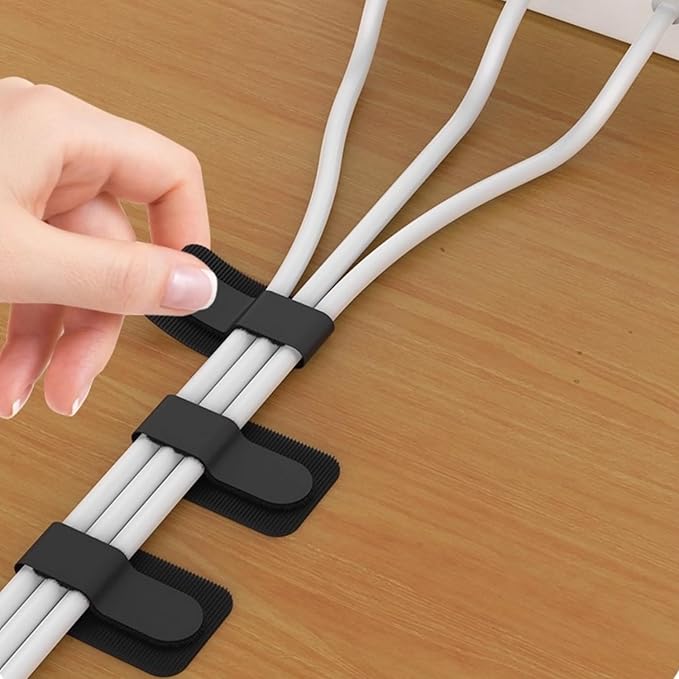 100 Pcs Hook and Loop Cable Straps,Self Adhesive Hook and Loop Cable Ties,Adjustable Cord Organizers for Desk,Reusable Wire Organizers for Cords,Cord Organizer (Black)