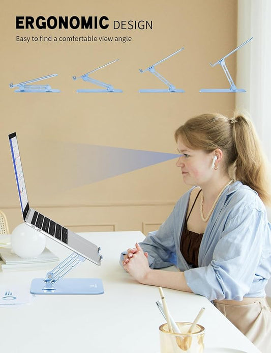 Laptop Stand Adjustable Laptop Holder for Desk, Foldable Laptop Riser Portable Computer Stand Compatible with MacBook, Lenovo, HP and All Laptops up to 15.6 inches Diamond Blue