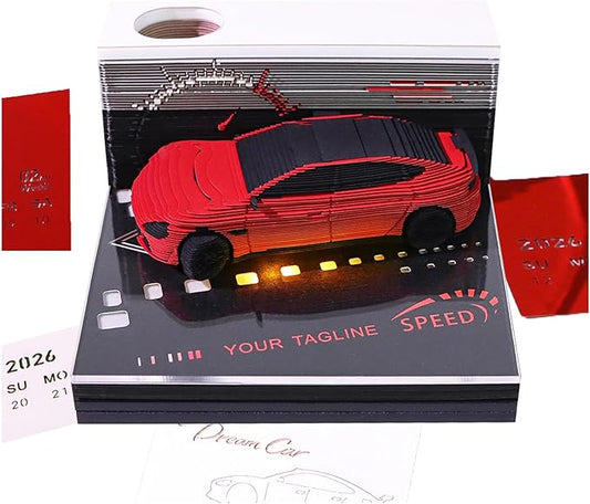 3D Timepiece Calendar 2026 Paper Art Memo Pad with LED Light – Tear-Away Desk Calendar for Record, Planner & Habit Tracker, Bookmark, Gift & Decorative Office Decor