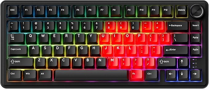 x XVX M75 75% Wireless Gaming Mechanical Keyboard, BT5.0/2.4GHz/USB-C,Hot Swappable Creamy Pre-lubed Switches, Gasket Structure,RGB Backlit Black Keyboard w/Knob for PC/Laptop/Xbox/PS4/PS5,LUMINA CORE