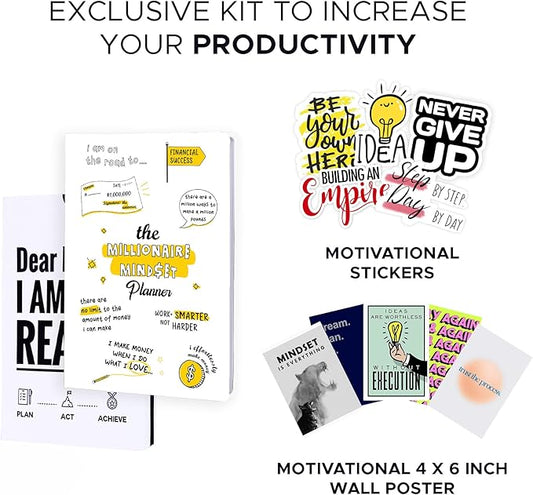 Momentum - Daily, Weekly, Monthly Productivity Planner Kit | Doodle Cover Undated A5 Size | 192 Pages Journal + Motivational Stickers & Post Card | 4 Months | Planner For Office