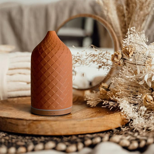 Essential Oil Diffuser for Home, Ceramic Aromatherapy Diffuser for Essential Oils, 120ml Oil Diffuser with Waterless Auto-Off and 7 LED Lights for Large Room Yoga Spa (Terracotta)